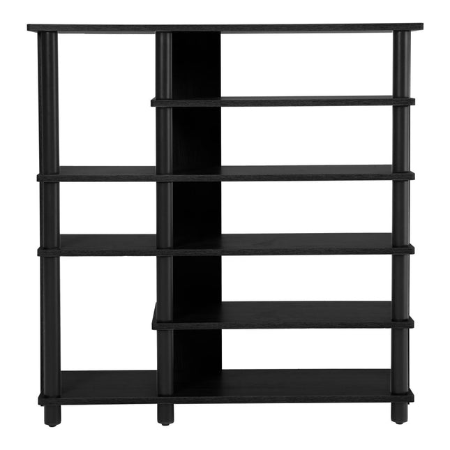 Open-style wood shoe rack in black