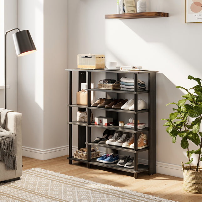 Open-style wood shoe rack black