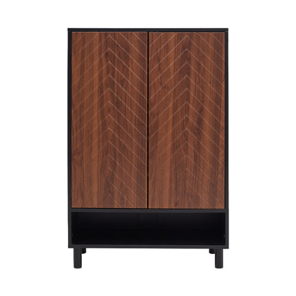 Brown 6 Tier Black Shoe Cabinet with Doors