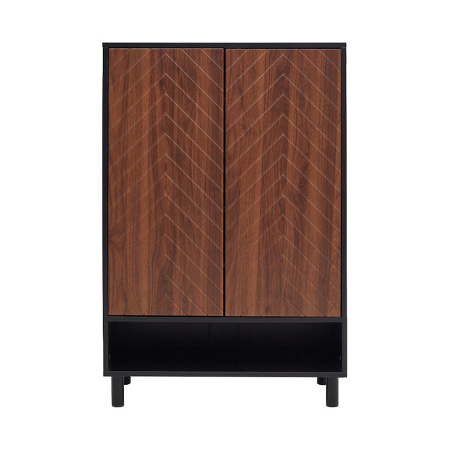 Brown 6 Tier Black Shoe Cabinet with Doors