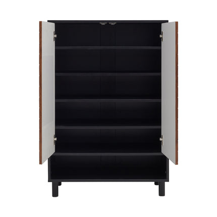 Brown 6 Tier Black Shoe Cabinet with Doors