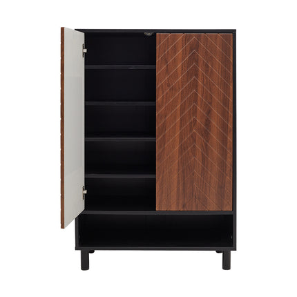Brown 6 Tier Black Shoe Cabinet with Doors