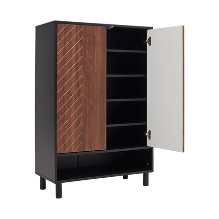 Brown 6 Tier Black Shoe Cabinet with Doors