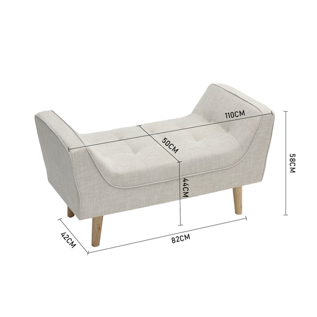Beige 110cm Soft Chenille Upholstered Bench with Wooden Legs