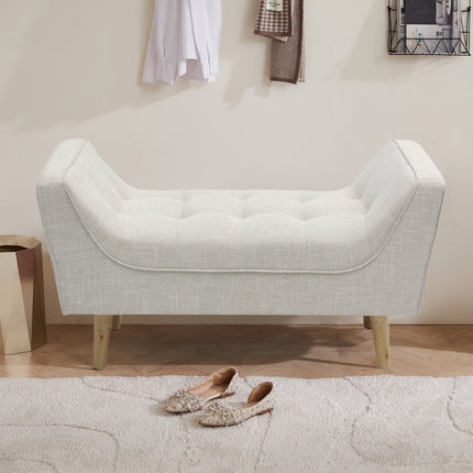Beige 110cm Soft Chenille Upholstered Bench with Wooden Legs