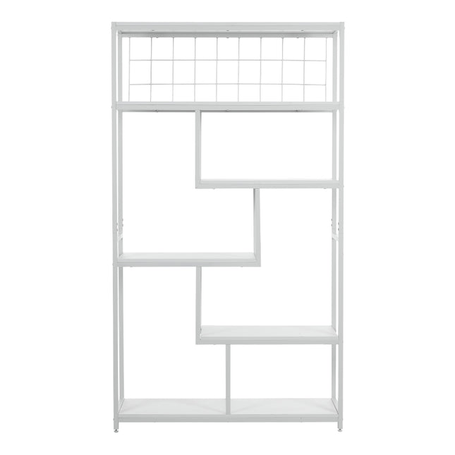 Six-tiered open bookcase storage shelf in white
