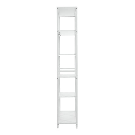 Six-tiered open bookcase storage shelf in white