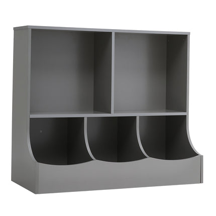 2-Tier Open Style five-compartment Toy and Book Storage Organizer Grey