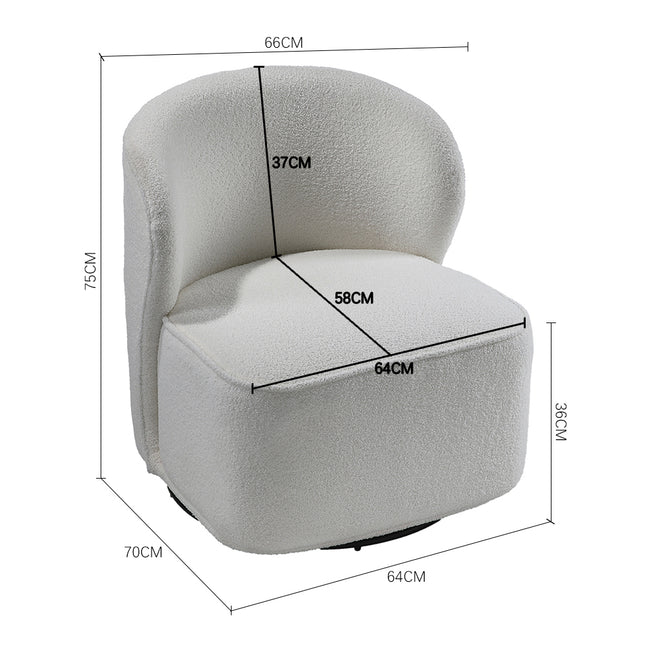 White Chic Upholstered Swivel Chair 66cm W
