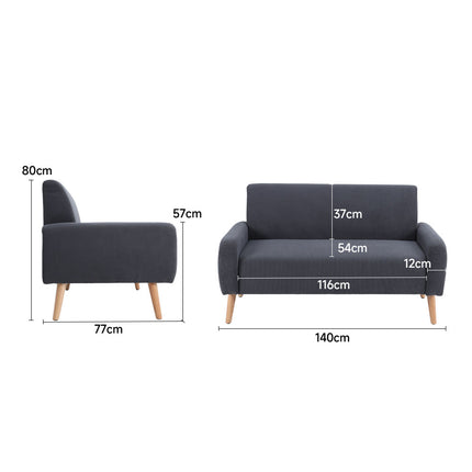 140cm W 2-Seat Corduroy Loveseat Sofa Grey