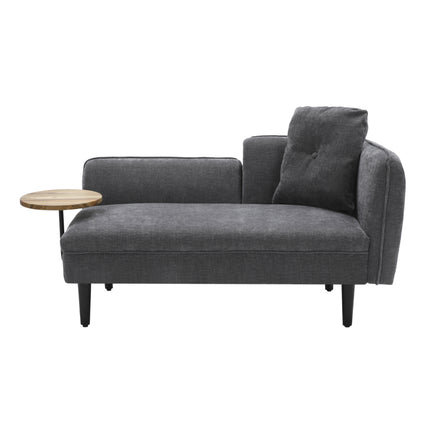 Grey 143cm W Linen Chaise Lounge with Tray Table