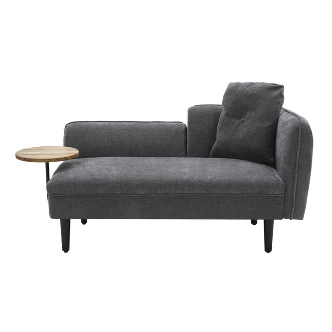 Grey 143cm W Linen Chaise Lounge with Tray Table
