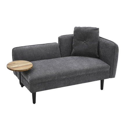 Grey 143cm W Linen Chaise Lounge with Tray Table