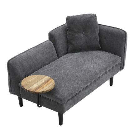 Grey 143cm W Linen Chaise Lounge with Tray Table