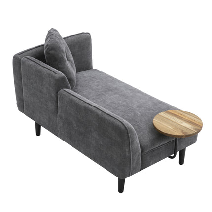 Grey 143cm W Linen Chaise Lounge with Tray Table