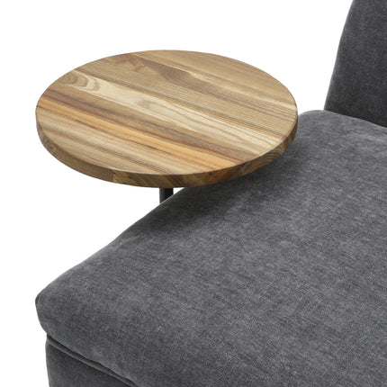 Grey 143cm W Linen Chaise Lounge with Tray Table