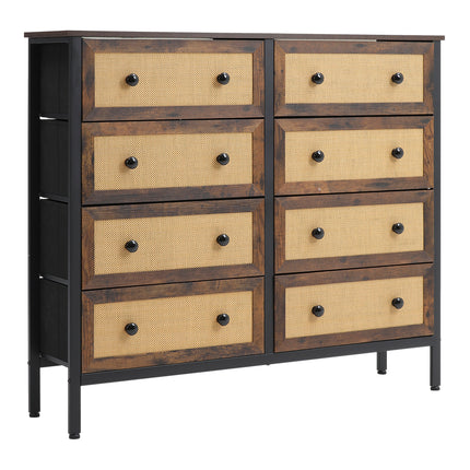 Rustic Rattan Storage Cabinet with Eight Drawers