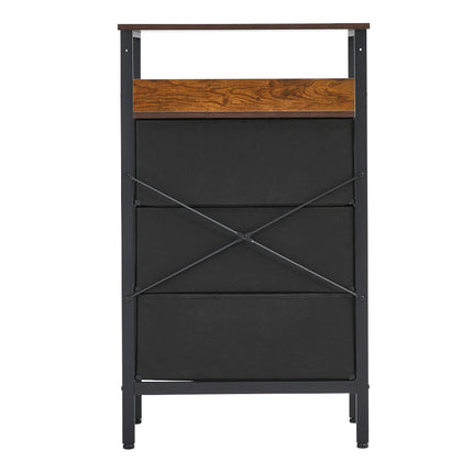 3 Drawer Rustic Rattan Storage Cabinet with Shelf  104cm H