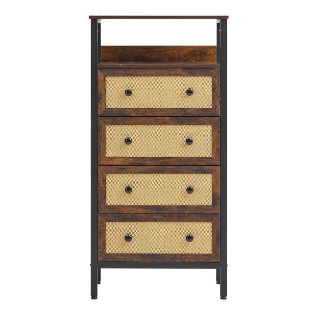 4 Drawer Rustic Rattan Storage Cabinet with Shelf