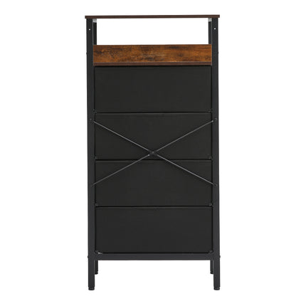 4 Drawer Rustic Rattan Storage Cabinet with Shelf