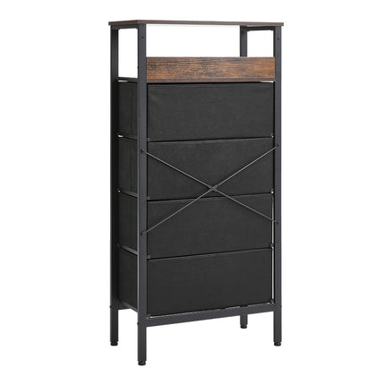 4 Drawer Rustic Rattan Storage Cabinet with Shelf