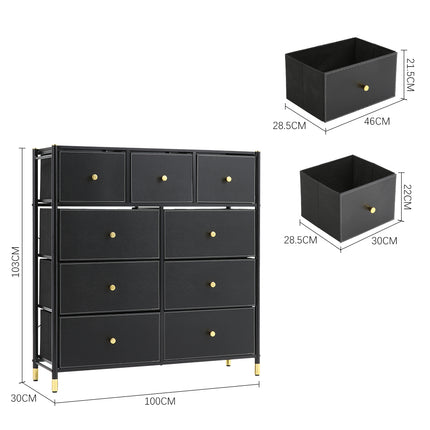 Nine-drawer plastic storage cabinet in black