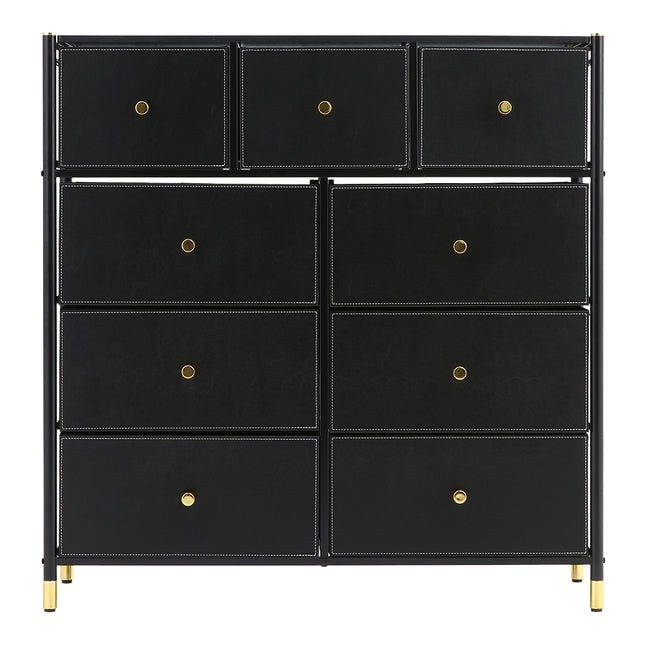 Nine-drawer plastic storage cabinet in black