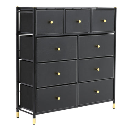 Nine-drawer plastic storage cabinet in black