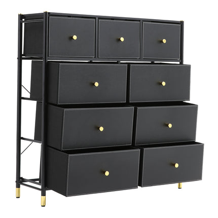 Nine-drawer plastic storage cabinet in black