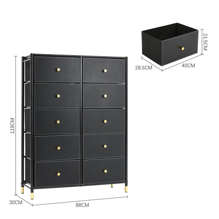 Black 10 Drawer Plastic Storage Cabinet