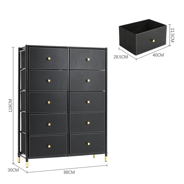 Black 10 Drawer Plastic Storage Cabinet
