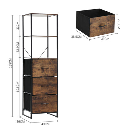 Three-drawer wooden storage cabinet in the medieval style