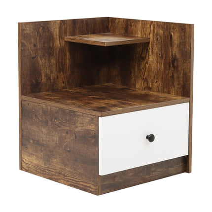 Urban Style Wooden Bedside Table with Drawers and Open Shelves White and Rustic Brown