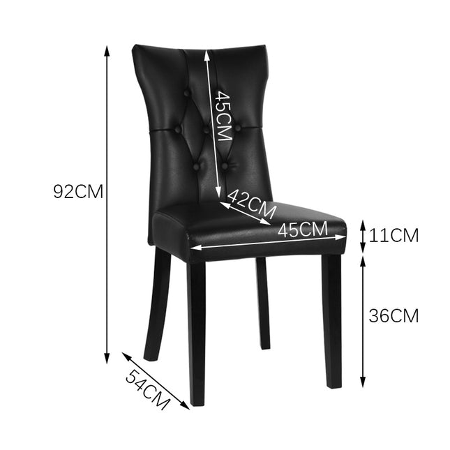 Two black PU leather dining chairs with buttons 92cm H