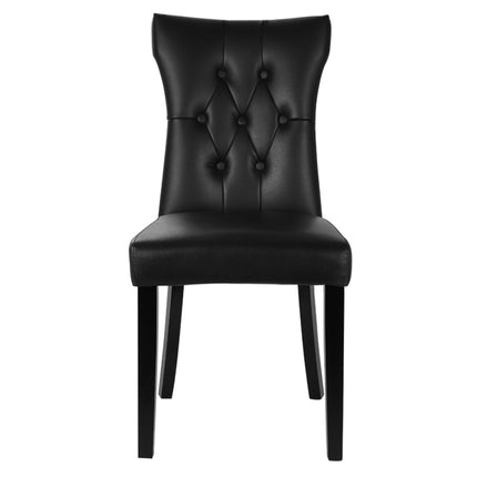 Two black PU leather dining chairs with buttons 92cm H