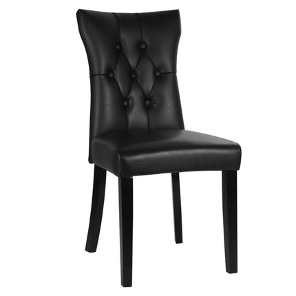 Two black PU leather dining chairs with buttons 92cm H