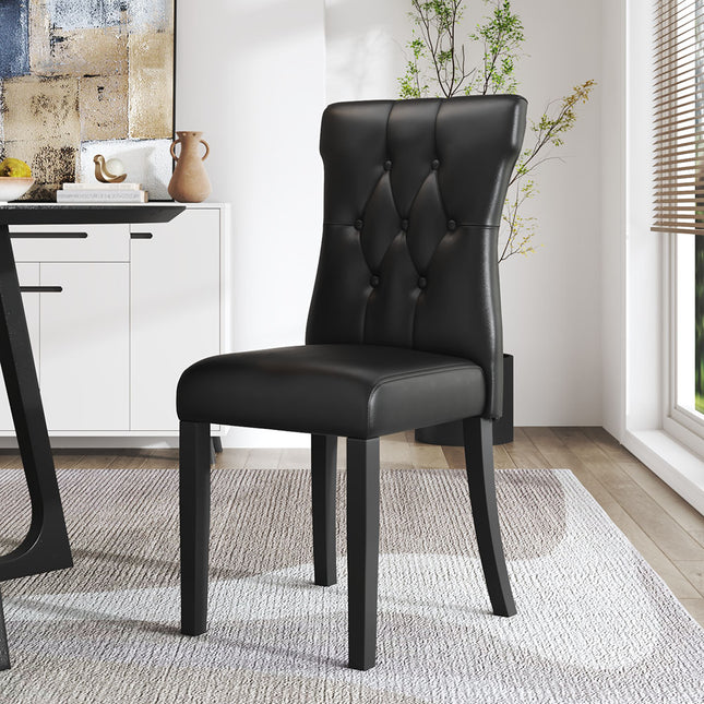 Set of 2 Leather High Backrest Dining Chairs