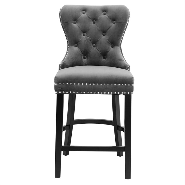 Vintage Velvet Buttoned Studded Dining Chair, Dark Grey 106cm H