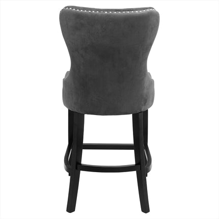 Vintage Velvet Buttoned Studded Dining Chair, Dark Grey 106cm H