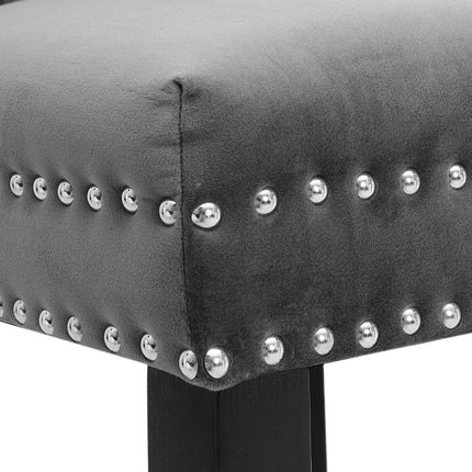 Vintage Velvet Buttoned Studded Dining Chair, Dark Grey 106cm H