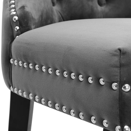 Vintage Velvet Buttoned Studded Dining Chair, Dark Grey 106cm H