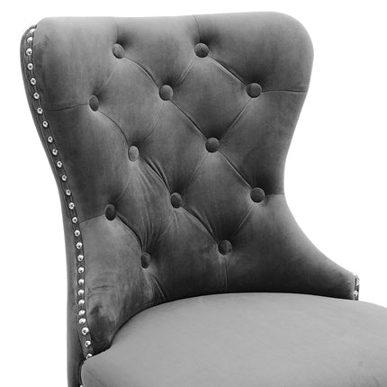 Vintage Velvet Buttoned Studded Dining Chair, Dark Grey 106cm H