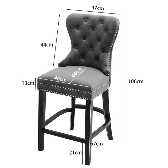 Vintage Velvet Buttoned Studded Dining Chair, Dark Grey 106cm H