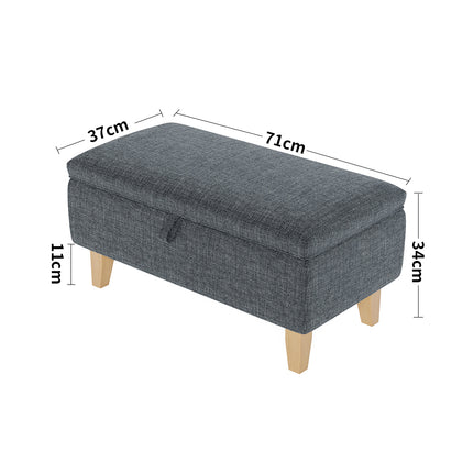 71CM Linen Storage Organizer Ottoman Footstool Dark Grey