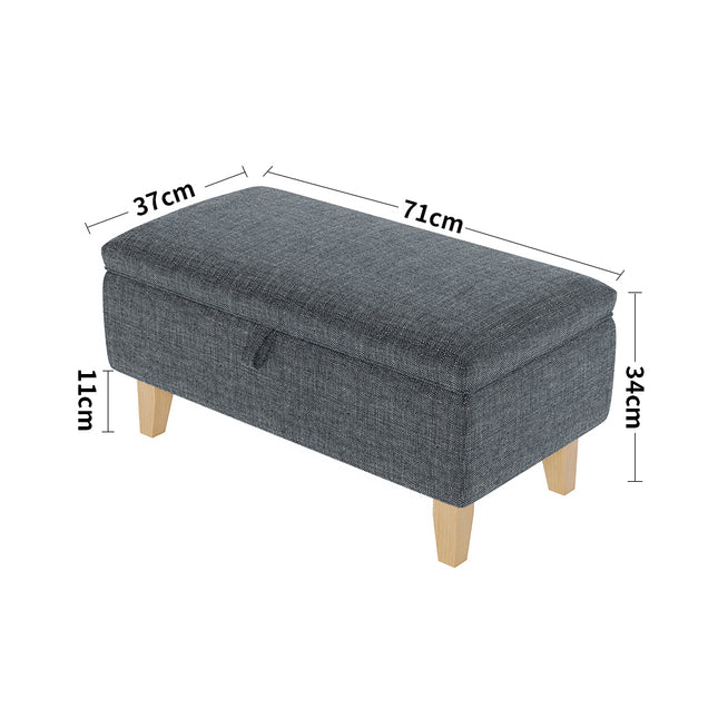 71CM Linen Storage Organizer Ottoman Footstool Dark Grey