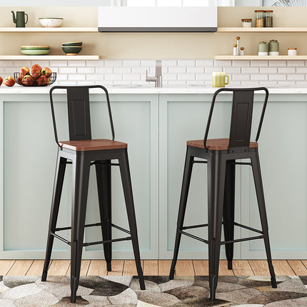 Set of 2 Metal Frame Industrial Style High Chair Bar Stool