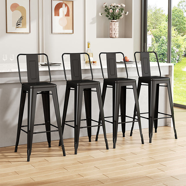 Four Black Metal Frame High Bar Stools