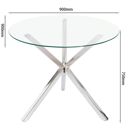 Chic Round Glass Dining Table with Metal Frame 90x75cm H