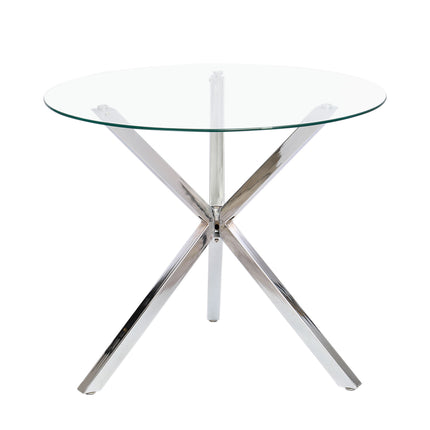 Chic Round Glass Dining Table with Metal Frame 90x75cm H