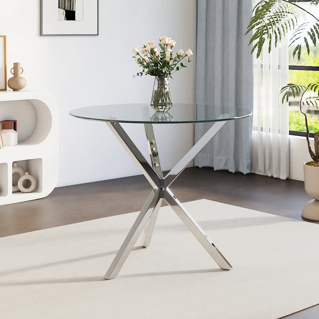 Chic Round Glass Dining Table with Metal Frame 90x75cm H